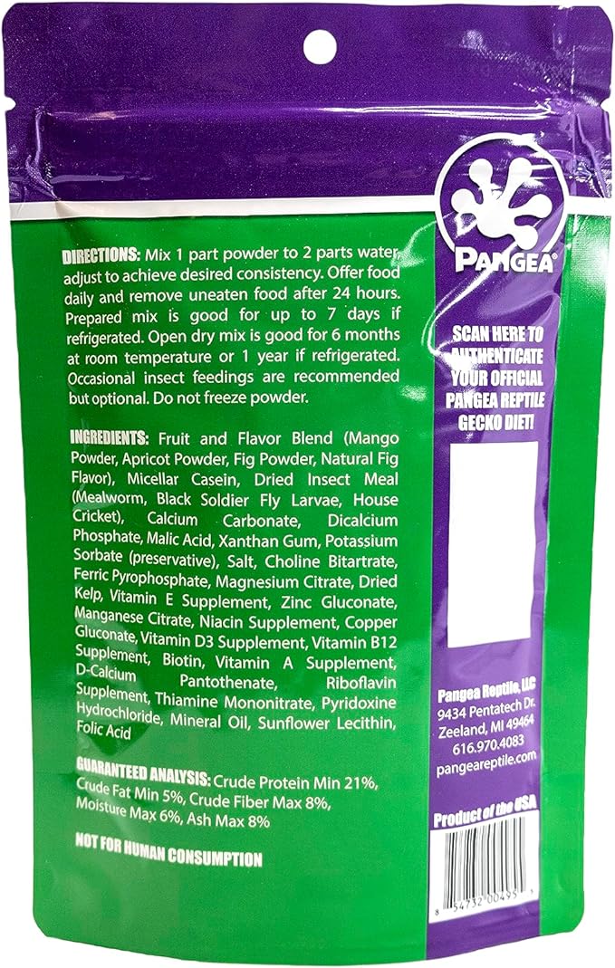 Pangea Fruit Mix Fig & Insects Crested Gecko Complete Diet 8 oz (1/2 lbs) PangeaReptile