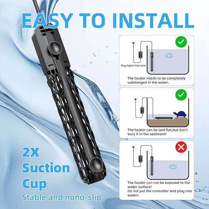 FREESEA Aquarium Heater for Fish Tank: 100W/200W/300W/500W Submersible Fish Tank Heaters with Over-Temperature and Off-Water Protection for 10-20 Gallon Saltwater and Freshwater FREESEA
