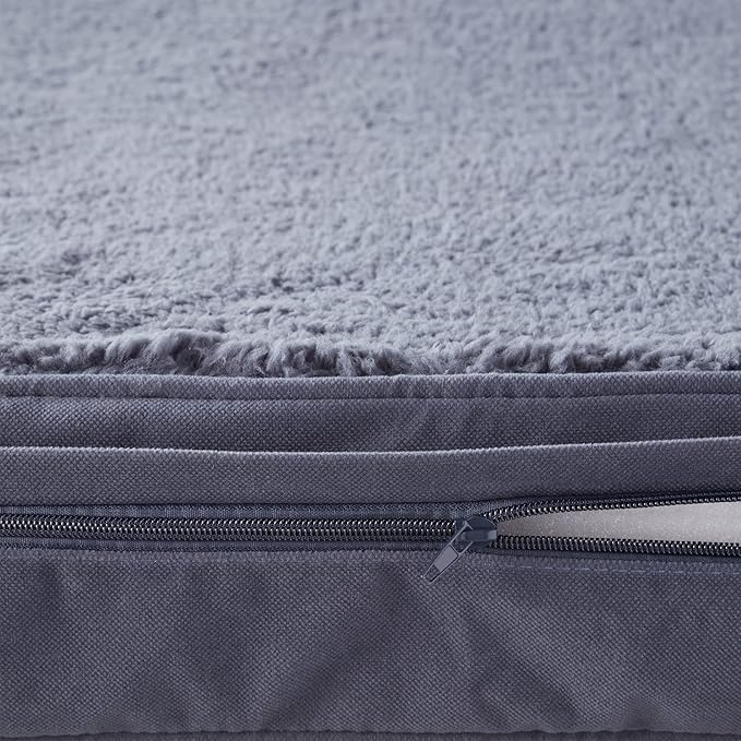 Happy Hounds Oscar Rectangle Orthopedic Foam Sherpa Dog Bed, Medium (42 x 30 in.), Prussian Blue - PAWPICO