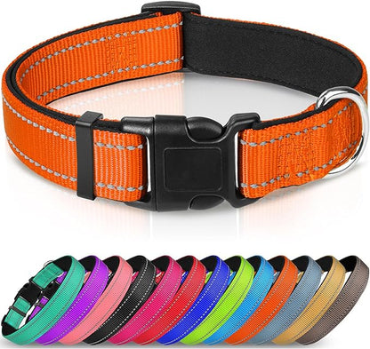 Joytale Dog Collar,Soft Neoprene Padded Breathable Nylon Pet Collar Adjustable for Large Dogs,Orange,L - PAWPICO