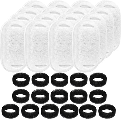 32 Pcs-Cat Fountain Filters with Sponges, Pet Replacement Filters for Stainless Steel 108oz/3L, 67oz/2L Pet Fountain (16 Carbon Filters + 16 Sponges) - PAWPICO