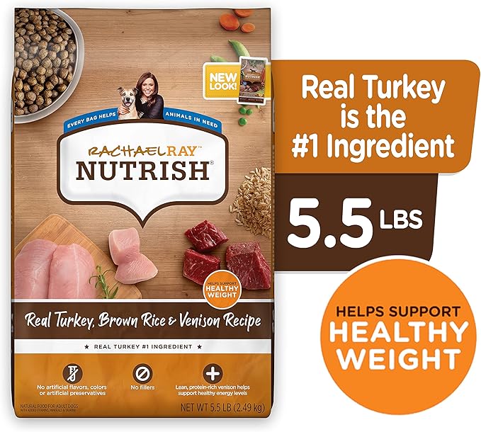 Rachael Ray Nutrish Dry Dog Food, Turkey, Brown Rice & Venison Recipe for Weight Management, 5.5 Pounds - PAWPICO