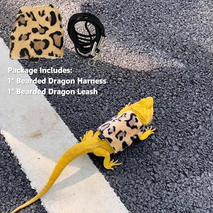 Bearded Dragon Harness and Leash Set - Adjustable Lizard Traction Rope Escape Proof Outdoor Walking Training Leash Reptile Halloween Costume Accessories for Bearded Dragon Lizard Small Pets (Brown) SEZDEKI