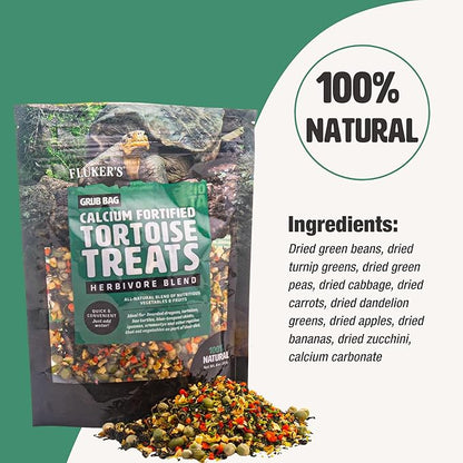 Fluker's Grub Bag Calcium Fortified Tortoise Treats, All Natural Herbivore Blend Fruits and Vegetables, for Tortoise and Herbivore Pets, 4 oz Flukers