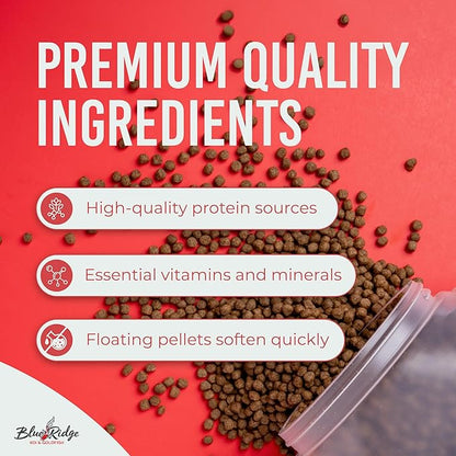 Blue Ridge Koi Fish Food 4.5lb - Koi Food 3/16” Platinum Pro Formula Goldfish Food, Premium Fish Food for Ponds, Floating Pond Pellets Fish Food BlueRidgeFishHatchery