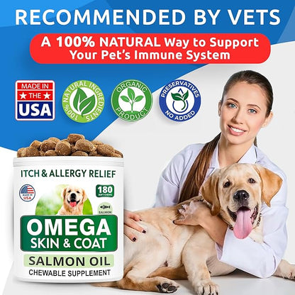 BARK&SPARK Omega 3 for Dogs - 360 Fish Oil Treats for Dog Shedding, Skin Allergy, Itch Relief, Hot Spots Treatment - Joint Health - Skin and Coat Supplement - EPA & DHA Fatty Acids - Alaskan Salmon BARKSPARK