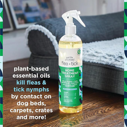 Pet Life Unlimited Plant-Powered Flea and Tick Spray, Flea Spray for Home - Plant-Based Flea Treatment for Home, Natural Flea and Tick Prevention for Dogs - Made in USA - 16 Ounce (Pack of 1) PetLifeUnlimited