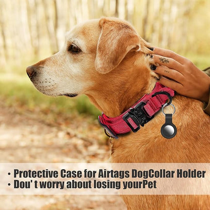 Tactical Dog Collar and Bungee Leash,Military Dog Collar & Leash Set with USA American Flag Adjustable K9 Collar with Heavy Duty Metal Buckle & Handle,with Patches and Airtags Case (L, Red) Celifelight