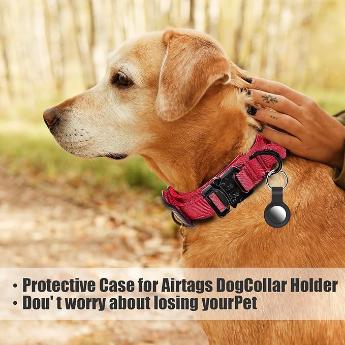 Tactical Dog Collar Military Dog Collar Adjustable Nylon Dog Collar Heavy Duty Metal Buckle with Handle for Dog Training,with Patches (Red, M) Celifelight