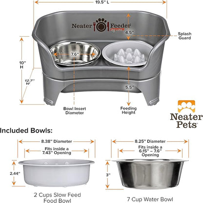 Neater Feeder Express Medium to Large Mess Proof Feeder for Dogs, 2 Cup Slow Feed Bowl & 7 Cup Stainless Steel Water Bowl, No Spill, Non-Tip, Non-Slip, Elevated Dog Bowls. Aids Digestion. Made in USA - PAWPICO