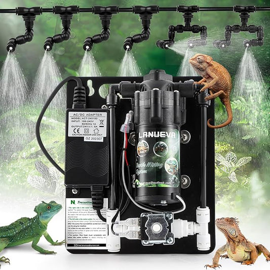 LANUEVA Reptile Humidifier, Quieter Mister Fogger for Terrarium with 4 Single Misting Nozzle + 2 Double Misting Nozzle, Reptile Mister Spray System for Reptile, Chameleon, Lizard, Snake, Frog LANUEVA