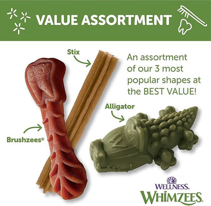 WHIMZEES by Wellness Value Box Natural Dental Chews for Dogs, Long Lasting Treats, Grain-Free, Freshens Breath, Small Breed, 89 count - PAWPICO
