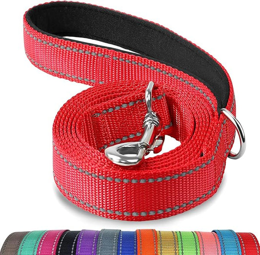 Joytale Double-Sided Reflective Dog Leash, 6 FT/5 FT/4 FT, Padded Handle Nylon Heavy Duty Leashes for Small & Medium Dogs Walking, Red, 6FT Joytale