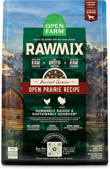 Open Farm RawMix Ancient Grains Prairie Recipe for Dogs, Includes Kibble, Bone Broth, and Freeze Dried Raw, Inspired by The Wild, Humanely Raised Protein and Non-GMO Fruits and Veggies, 20 lb - PAWPICO