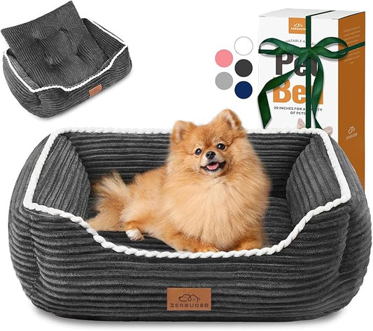 Rectangle Cat Dog Bed for Large Medium Small Pets Indoor Outdoor Machine Washable Sleeping Sofa Non-Slip Bottom Soft Puppy Bed Durable Orthopedic Calming Pet Cuddler (Medium, Dark Grey) - PAWPICO