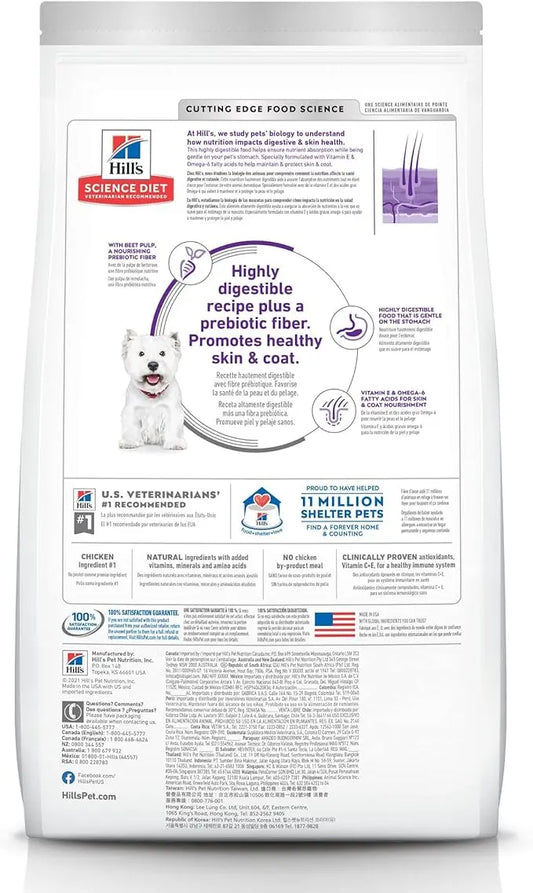 Hill's Science Diet Sensitive Stomach & Skin, Adult 1-6, Stomach & Skin Sensitivity Support, Small Kibble, Dry Dog Food, Chicken Recipe, 15 lb Bag - PAWPICO