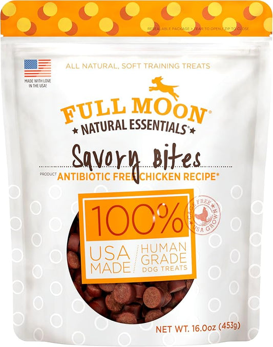 Full Moon All Natural Human Grade Dog Treats, Essential Chicken Savory Bites, 16 Ounce - PAWPICO
