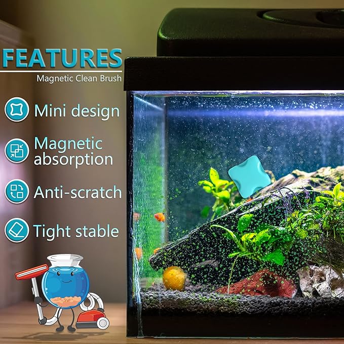 Magnetic Aquarium Fish Tank Glass Algae Scrapers Glass Cleaner Scrubber Clean [Compact, Scratch-Free, Non-Slip, Magnetizing] Mini Neptonion
