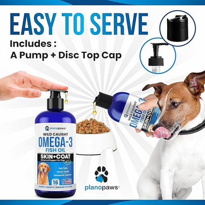 Omega 3 Fish Oil for Dogs - Better Than Salmon Oil for Dogs - Dog Fish Oil Supplement - Reduce Shedding & Itching - Supports Joints, Brain, Heart Health- Dog Skin and Coat Supplement - Fish Oil Liquid planopaws