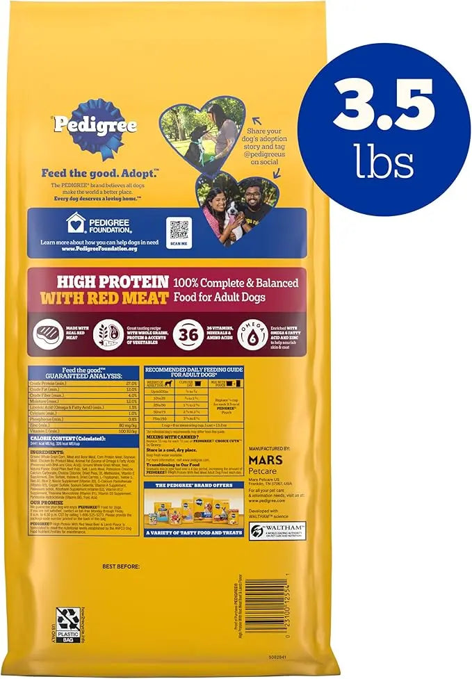 PEDIGREE High Protein Adult Dry Dog Food Beef and Lamb Flavor Dog Kibble, 3.5 lb. Bag - PAWPICO