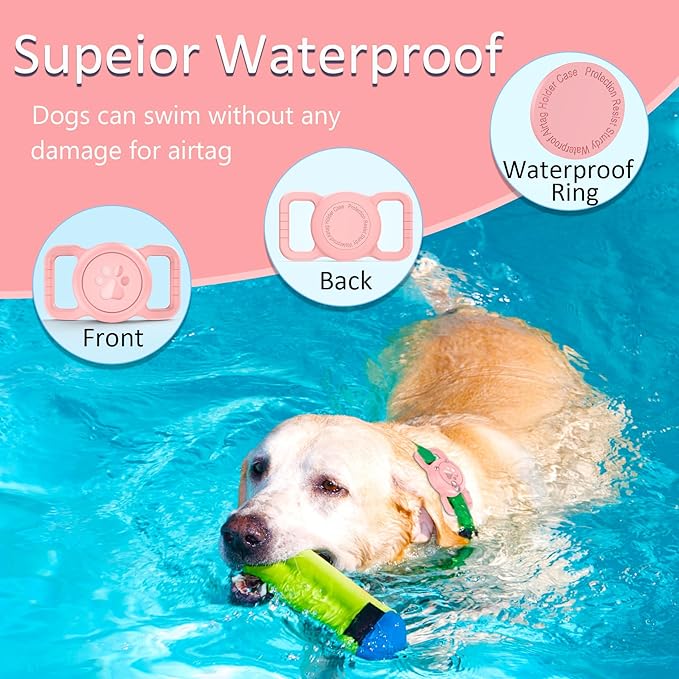 SANKALA Airtag Dog Collar Holder, [1 Pack] Waterproof Airtag Collar Holder for Dog, Silicone Full Body Covered Anti-Lost Protective Apple Airtag Case for Pet Collar - Fits All Width Collars,Pink SANKALA