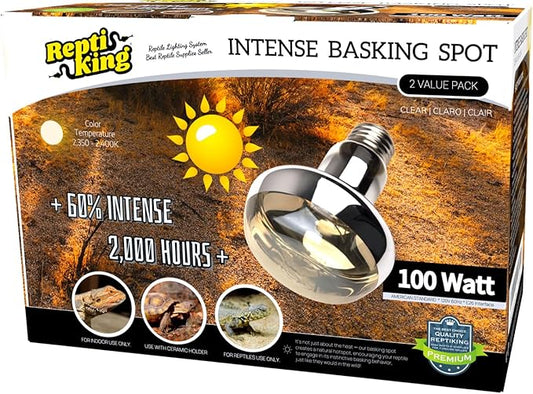 Reptile Heat Lamp, 2-Pack 100W Intense Basking Spot, 2024 G3,Reptile Basking Bulb Light, UVA Heat Lamp Bulbs for Bearded Dragon Turtle Chicken ReptiKing