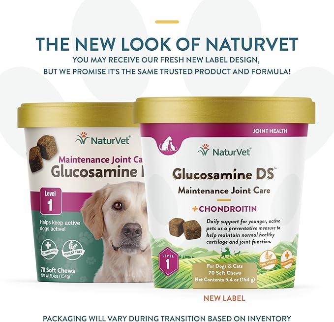 NaturVet Glucosamine DS Level 1 Maintenance, Joint Care Support Supplement for Dogs and Cats, Soft Chews, Made in The USA NaturVet