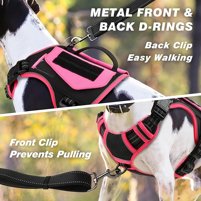 WINGOIN Tactical Dog Harness for Medium Dogs, No Pull Harness with Handle Pockets Poop Bag, Reflective Dog Vest, Military Service Heavy Duty Big Dog Harness for Walking Hiking Training, Black Pink, M - PAWPICO