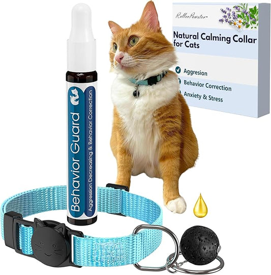 Cat Aggression Relief Calming Collar with Essential Oils, Natural Rock Diffuser, Breakaway Pet-Safe Collar for Cat Anxiety Felief, Vet-Approved (Myrrh) ROLLERPAWSTER