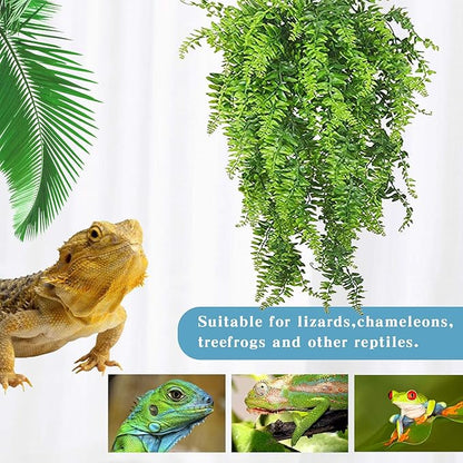 Tfwadmx Crested Gecko Tank Accessories 5Pcs Reptile Vines Plants Flexible Jungle Climbing Vine Gecko Coconut Coco Shell Hut Terrarium Plastic Plant Habitat Decor for Snake,Lizard,Hermit Crab Tfwadmx