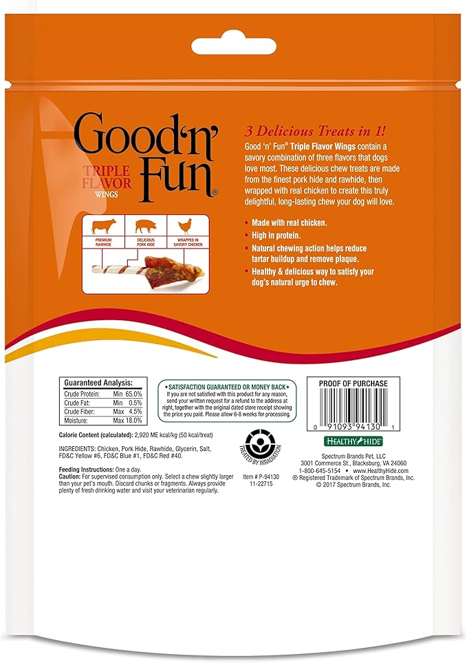 Good 'N' Fun Triple Flavor Wings, Made with Real Meat, Treats for All Dog Sizes - PAWPICO