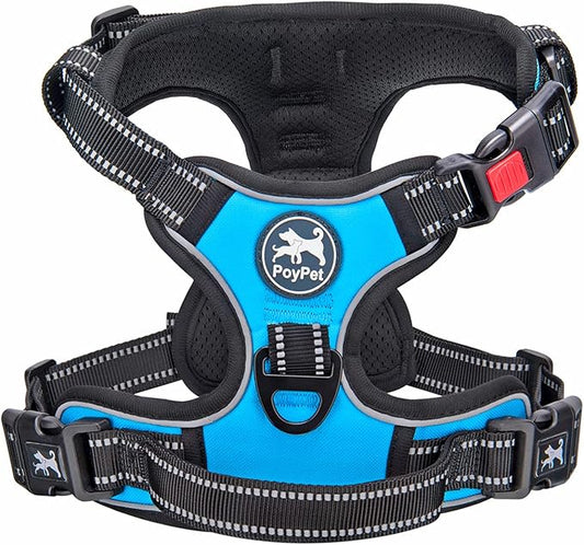 PoyPet No Pull Dog Harness, No Choke Front Lead Dog Reflective Harness, Adjustable Soft Padded Pet Vest with Easy Control Handle for Small to Large Dogs(Blue,S) PoyPet