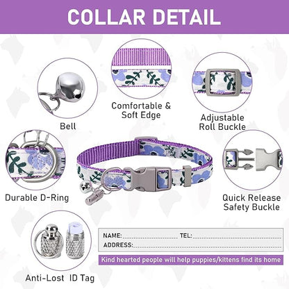 GAMUDA Small Dog Harness Collar and Leash Set, Step in No Chock No Pull Soft Mesh Adjustable Dog Vest Harnesses Plaid Reflective for Dogs Puppy Cats Kitten Rabbit (Purple Flower, M) GAMUDACollarsCollection