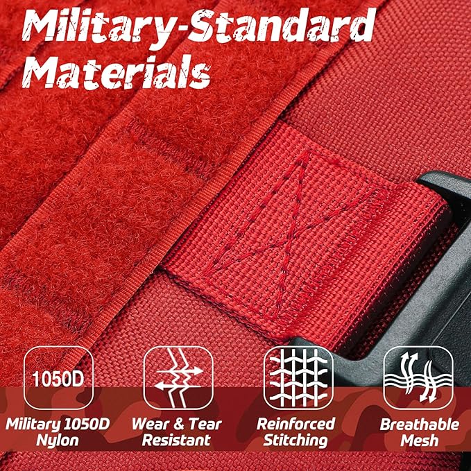 rabbitgoo Tactical Dog Harness Medium Sized, Heavy Duty Pet Harness with Handle, No-Pull Service Vest Medium Breed, Adjustable Military Dog Vest for Training Hunting Walking, Red, M rabbitgoo