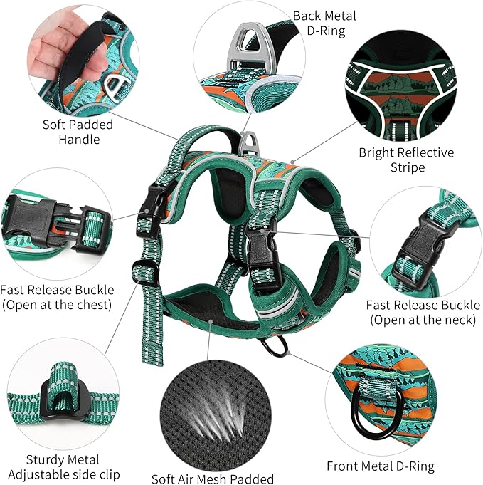 Timos No Pull Dog Harness,No Choke Front Clip Dog Reflective Harness,Adjustable Soft Padded Pet Vest with Easy Control Handle for X-Small Dogs,Wilderness,XS Timos