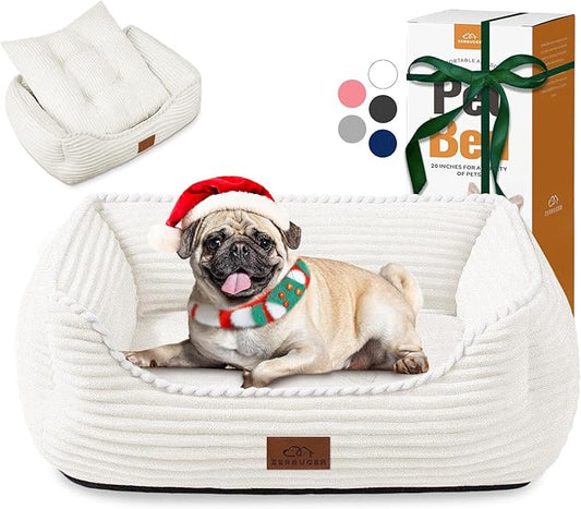 Rectangle Dog Bed for Large Medium Pets Indoor Outdoor with Removable Mat,Machine Washable Sleeping Sofa Non-Slip Bottom Soft Puppy Bed Durable Orthopedic Calming Pet Cuddler(Medium, Cream) - PAWPICO