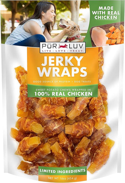 Dog Treats, Chicken & Sweet Potato Jerky Wraps, Made with Real Chicken, 16 Ounces, Rawhide Free, Healthy, Easily Digestible, Long Lasting, High Protein Dog Treat, Satisfies Dog's Urge to Chew - PAWPICO