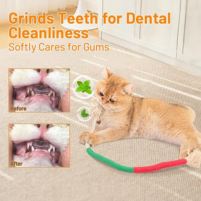 Sisal Rope Cat Toys,3 Pack Bite-Resistant Catnip Toys,Cat Toys for Bored Indoor Cats, Safe Teeth Cleaning Chew Cat Toy,Interactive Cat Kicke Toys for Indoor Cats for 24" All Breeds - PAWPICO