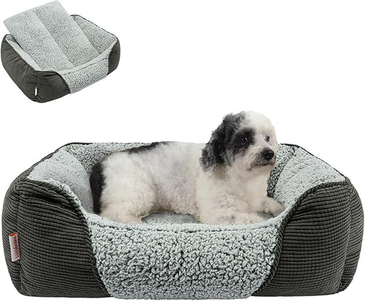 Miguel Washable Dog Bed with Removable Cushion for Medium Small Dogs, Easy to Wash Pet Sofa Bed with Side, Rectangle Bolster Cat Bed Calming Cuddle Puppy Bed with Anti-Slip Bottom, Gray 25 Inch - PAWPICO