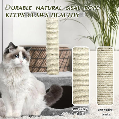 Natural Sisal Rope 1/4 Inch 32-Feet for Cat Tree Tower Repair and Replace Scratching Post, DIY Hemp Twine Rope for Cat Scratching Furniture Window Perch and Crafts Gardening Home Decorating - PAWPICO