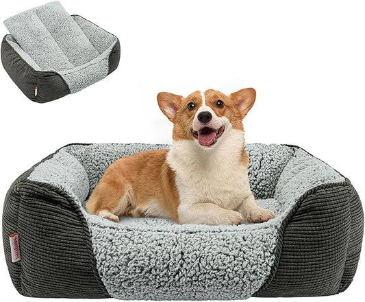 Miguel Washable Dog Bed with Removable Cushion for Medium Small Dogs, Easy to Wash Pet Sofa Bed with Side, Rectangle Bolster Cat Bed Calming Cuddle Puppy Bed with Anti-Slip Bottom, Gray 30 Inch - PAWPICO