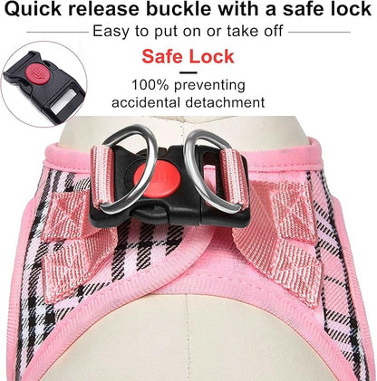 Dog Harness Step-in Breathable Puppy Cat Dog Vest Harnesses for Small Medium Dogs Pink Plaid - PAWPICO