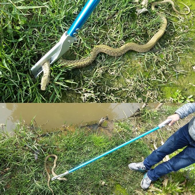 60inch Snake Tong Reptile Grabber Rattle Snake Catcher Professional Aluminum Alloy Wide Jaw Handling Tool with Lock and Comfortable Grip Handle (Include Snake Bagging) PAWPICO