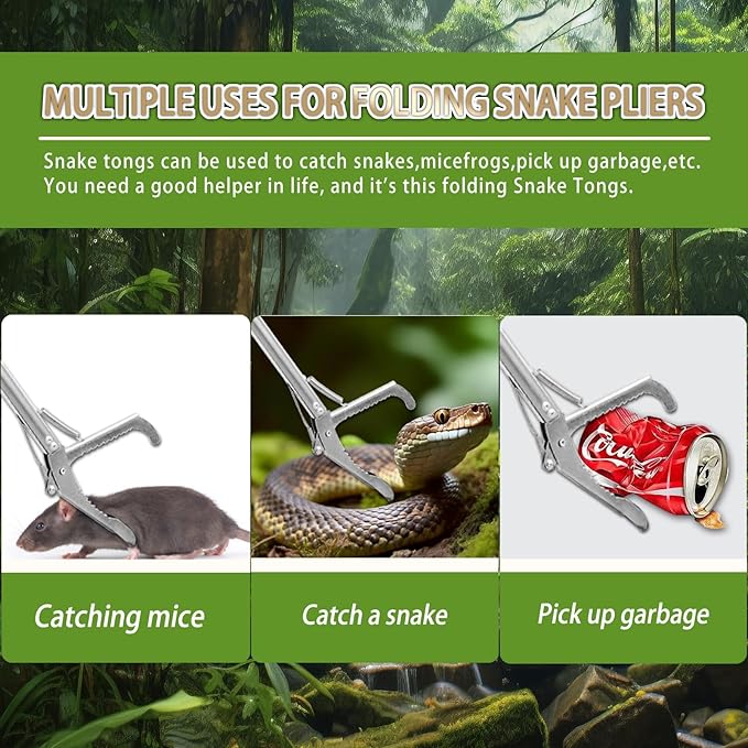 50in Snake Grabber,Snake Grabber Tool Only 17 in After Folding, Snake Stick Suitable for Many Scenarios，Snake Tools can Also be Used as Reptile Tongs and Snake Hook (White Metal Handle) PAWPICO