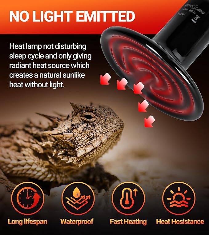 REPTI ZOO 150W Reptile Heat Lamp 2Pack Ceramic Heat Emitter Night Heat Lamp Bulbs Reptile Terrarium Heat lamp Tank Heat Bulb for Turtle Bearded Dragon Gecko Lizard Snake Chicken E26 REPTIZOO