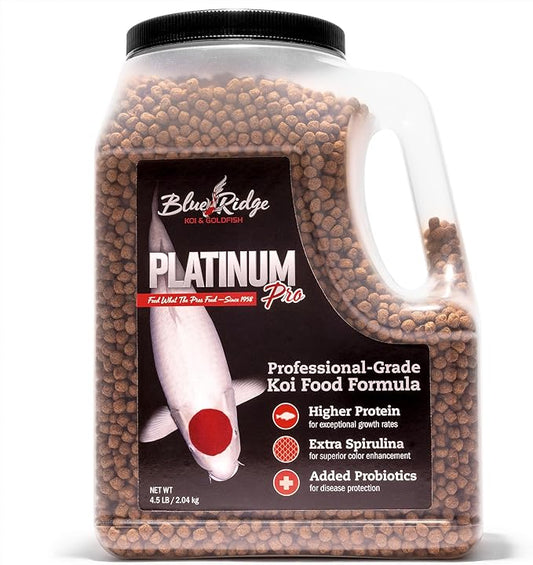 Blue Ridge Koi Fish Food 4.5lb - Koi Food 3/16” Platinum Pro Formula Goldfish Food, Premium Fish Food for Ponds, Floating Pond Pellets Fish Food BlueRidgeFishHatchery