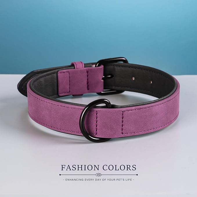 Didog Soft Padded Leather Dog Collar, Breathable Heavy Duty Dog Collar Leather with Adjustable Rust-Proof Metal Buckle for Small Medium Large Dogs, Purple, XL Didog