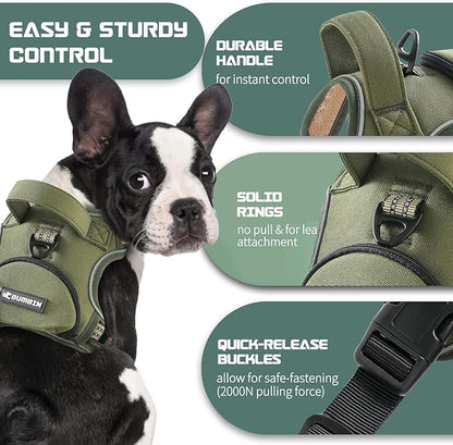 No Pull Dog Harness for Medium Dogs, Adjustable No Choke Pet Vest with Dog Leash Fit Smart Reflective Pet Walking Harness for Training Easy Control Soft Handle Green M BUMBIN