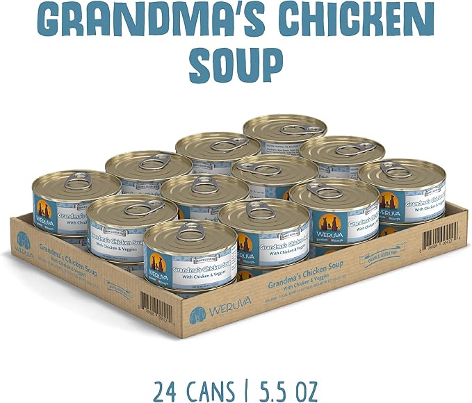 Weruva Classic Dog Food, Grandma's Chicken Soup with Chicken Breast & Veggies, 5.5oz Can (Pack of 24), Blue (4124) - PAWPICO