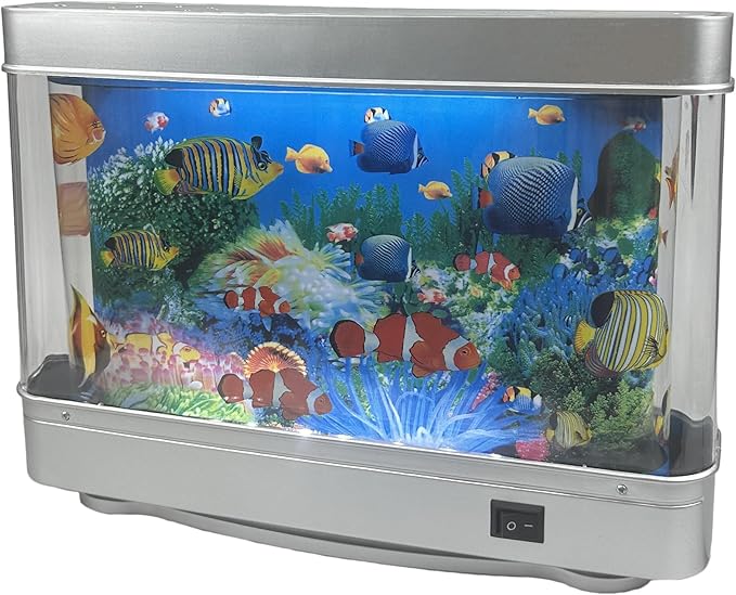 Fake Fish Tank Mini Aquarium,Artificial Tropical Fish Decorative,Fake Aquarium Decorative Lamp,Aquarium Lights Motion Lamp Night Light with Moving Fish,Gift for Kids(US Plug) Tokenkuko